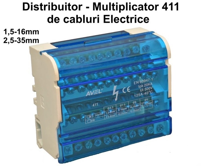 bloc distributie 411- 125A Bloc de Distributie Electric 411 - 125A / 500V 1,5-25mm / 2,5-35mm - imagine 1